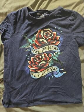 Wound Up Tattoo Style Graphic T-Shirt Save The Drama For Your Mama Large